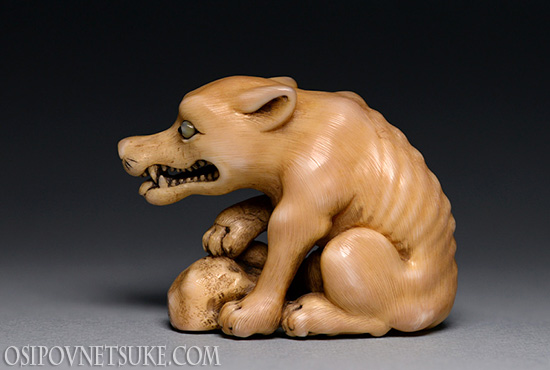 The Hungry Wolf & Relaxing Frog Netsuke