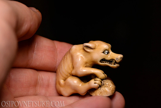 The Hungry Wolf & Relaxing Frog Netsuke